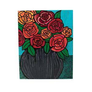 Red Rose Still Life Painting - Bunch of Roses in a Vase 