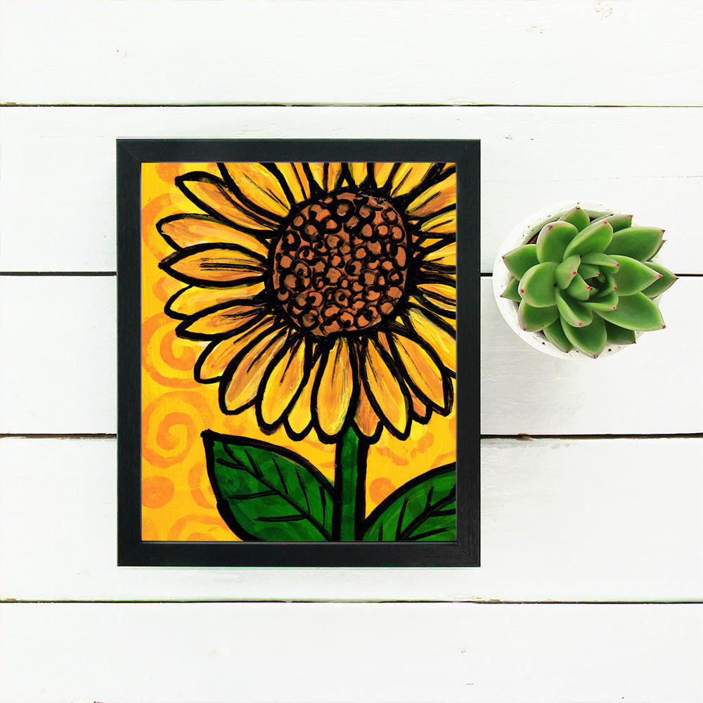 Whimsical Sunflower Print - Yellow Floral Art Print 