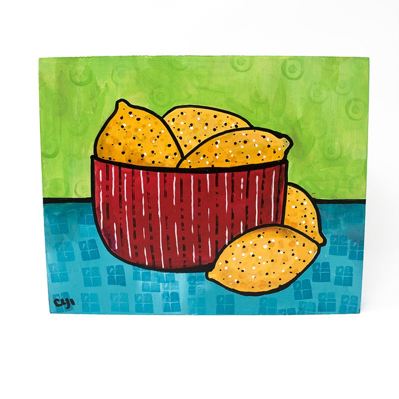 Bowl of Lemons Painting - Colorful Kitchen Art - Original Painting - Lemons into Lemonade - Fruit Art by Claudine Intner
