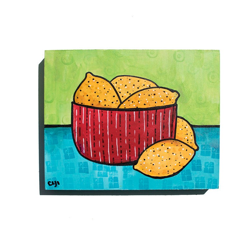 Bowl of Lemons Painting - Colorful Kitchen Art - Original Painting - Lemons into Lemonade - Fruit Art by Claudine Intner