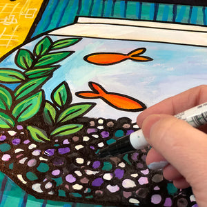 Goldfish Painting - Colorful Modern Still Life Original Art 