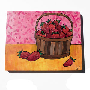 Strawberry Painting - Still Life with Strawberries in Basket 