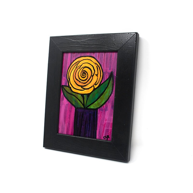 Small Framed Painting - Original Yellow Ranunculus Still Life Art - 5x7 Flower Floral Wall Art by Claudine Intner