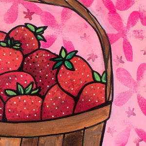 Strawberry Painting - Still Life with Strawberries in Basket 