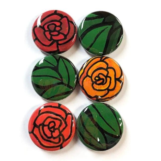 Floral Magnets or Floral Pinback Buttons