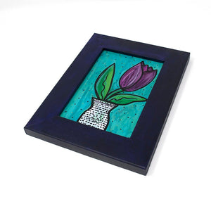 Small Tulip Painting in Frame - Purple Tulip Art Original - Framed Floral Still Life for Bedroom, Bathroom, or Living Room