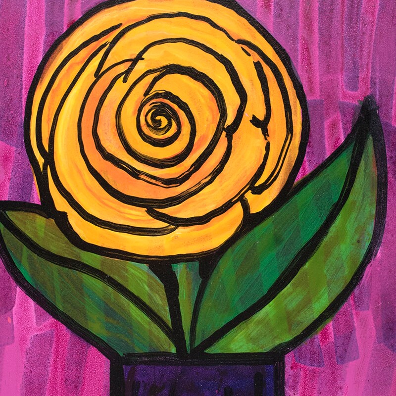 Small Framed Painting - Original Yellow Ranunculus Still Life Art - 5x7 Flower Floral Wall Art by Claudine Intner