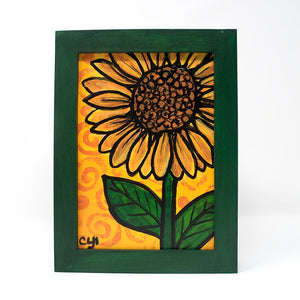 Small Sunflower Painting - 5x7 Yellow and Green Original Flower Art - Bedroom or Bathroom Decor