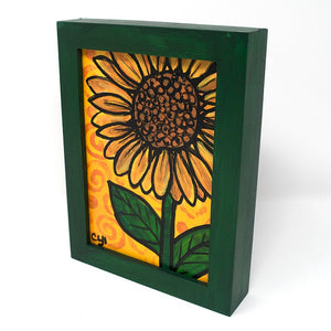Small Sunflower Painting - 5x7 Yellow and Green Original Flower Art - Bedroom or Bathroom Decor