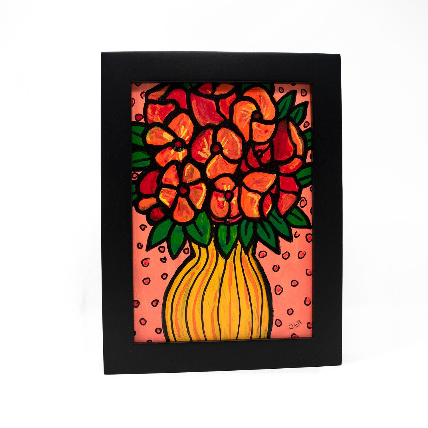 Small Flower Painting for Bedroom, Bathroom or Living Room - Cheerful Bouquet Still Life - Orange and Yellow