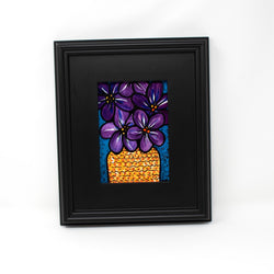 Purple Violet Painting Original - Framed Floral Art 