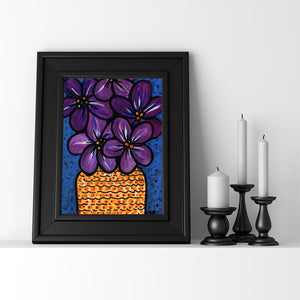 Violet Flower Art Print - Purple Flower Still Life Giclee Print for Bedroom, Living Room 