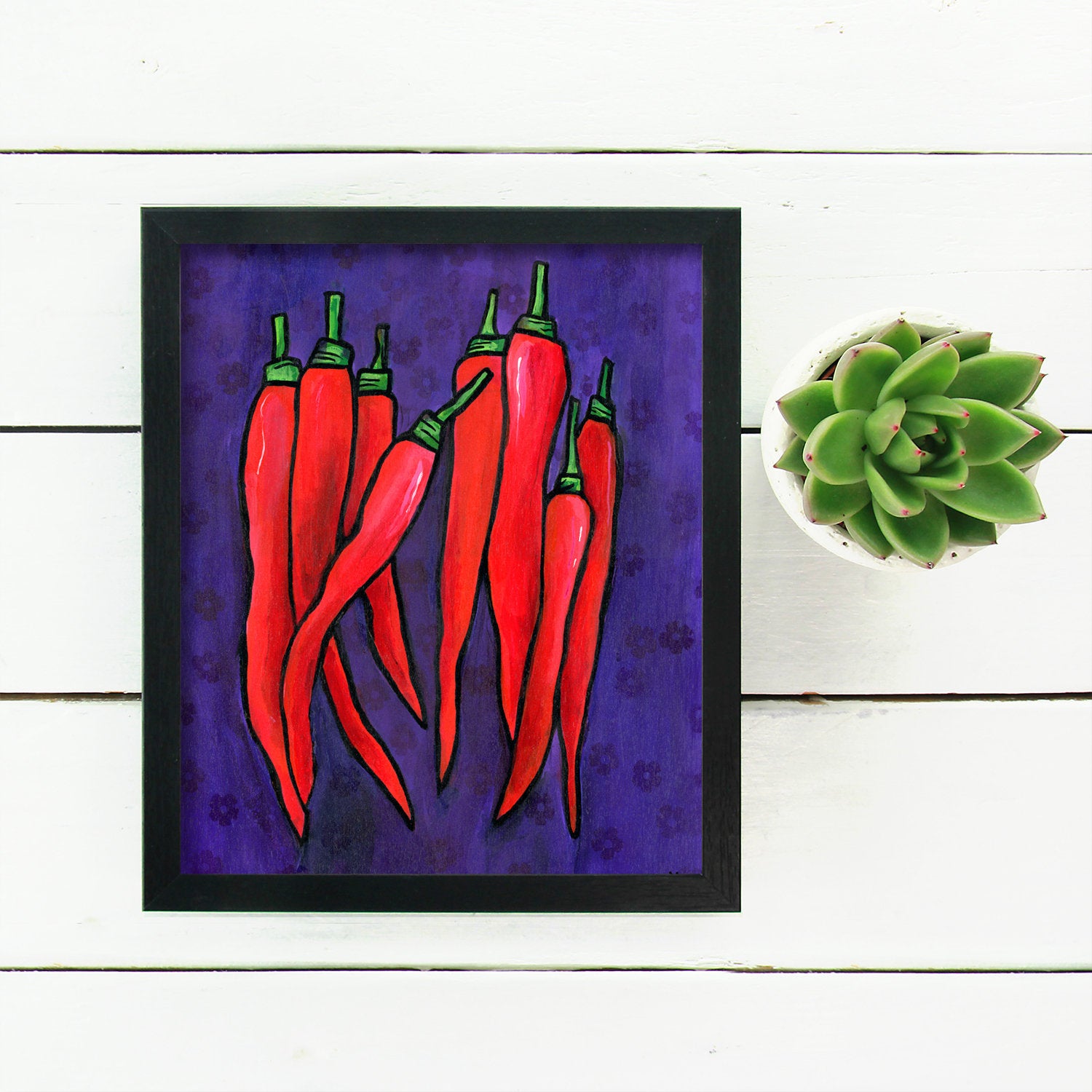 Red Chili Pepper Print - Purple and Red Kitchen Wall Art Print 