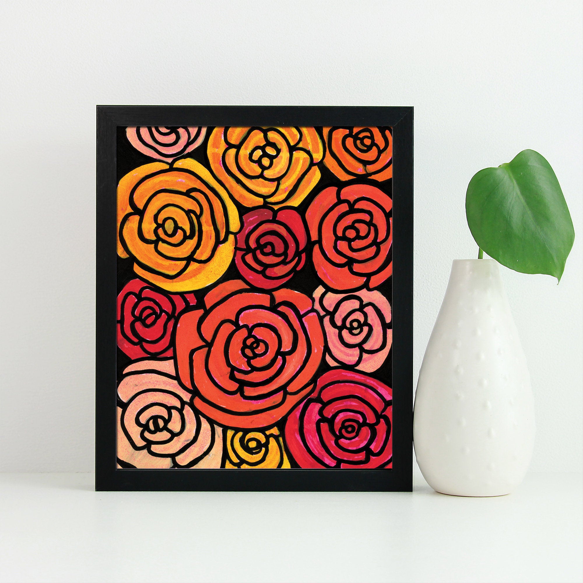 Yellow and Red Rose Print