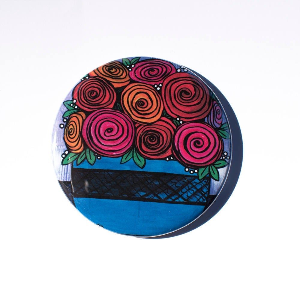 Bowl of Roses Magnet, Pin, or Pocket Mirror