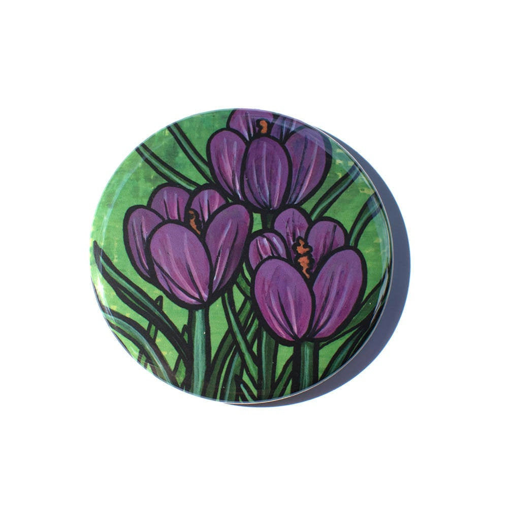 Purple Crocus Magnet, Pocket Mirror, or Pin Back Button
