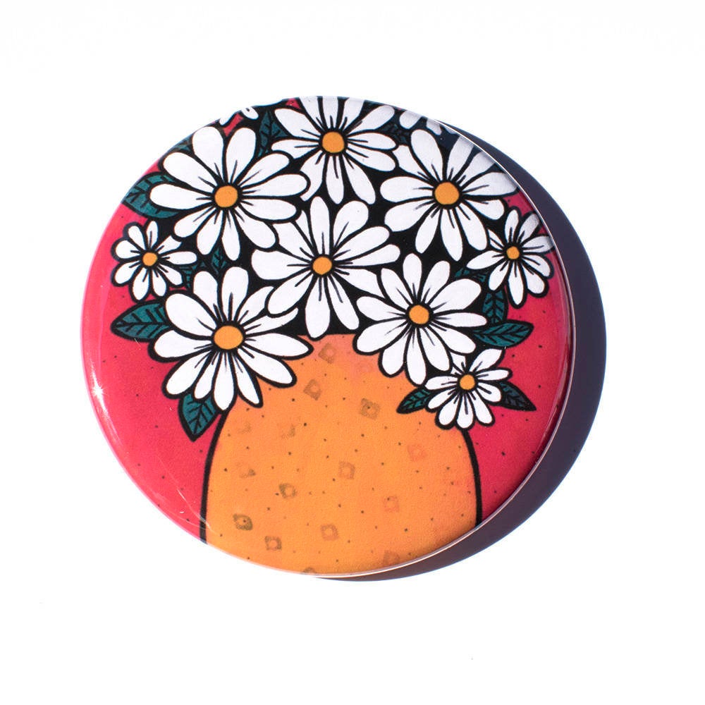 Cheerful Daisy Magnet, Mirror, or Pin Back Button