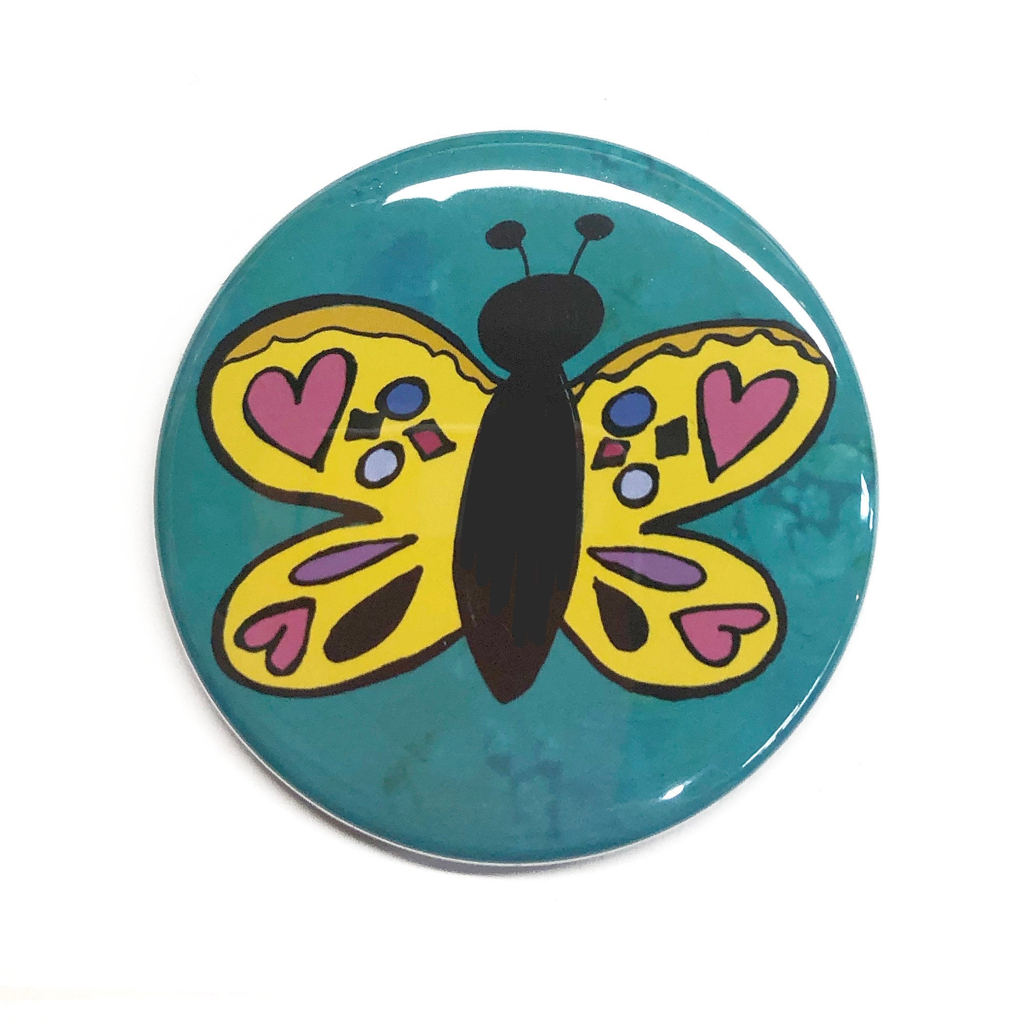 Butterfly Pin Back Button or Magnet or Pocket Mirror