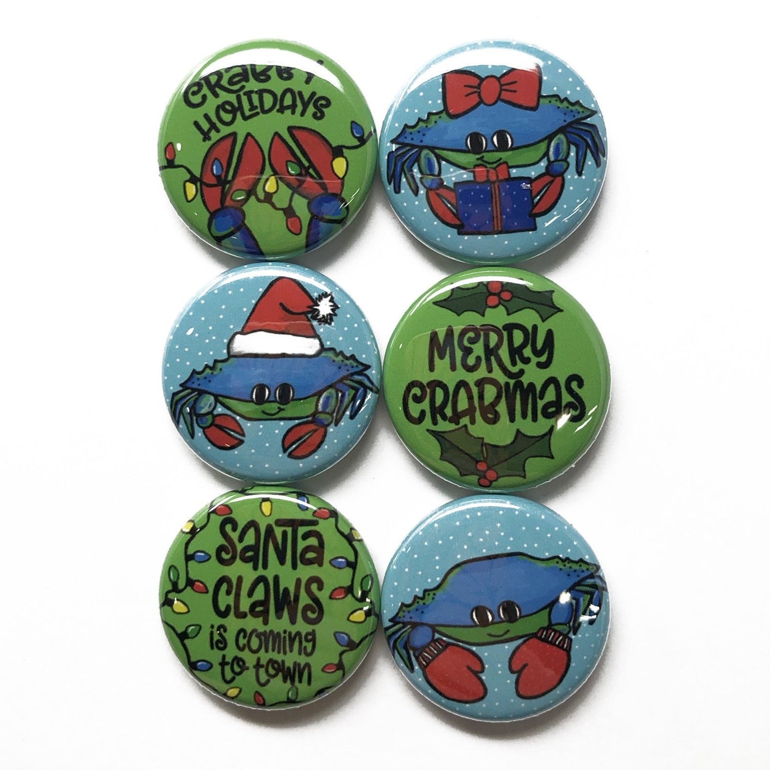 Christmas Crab Magnets or Pin Back Buttons - Merry Crabmas