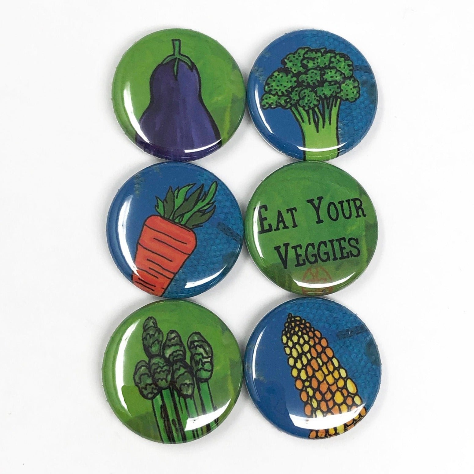 Eat Your Veggies - Vegetable Magnet or Pin Back Button Set