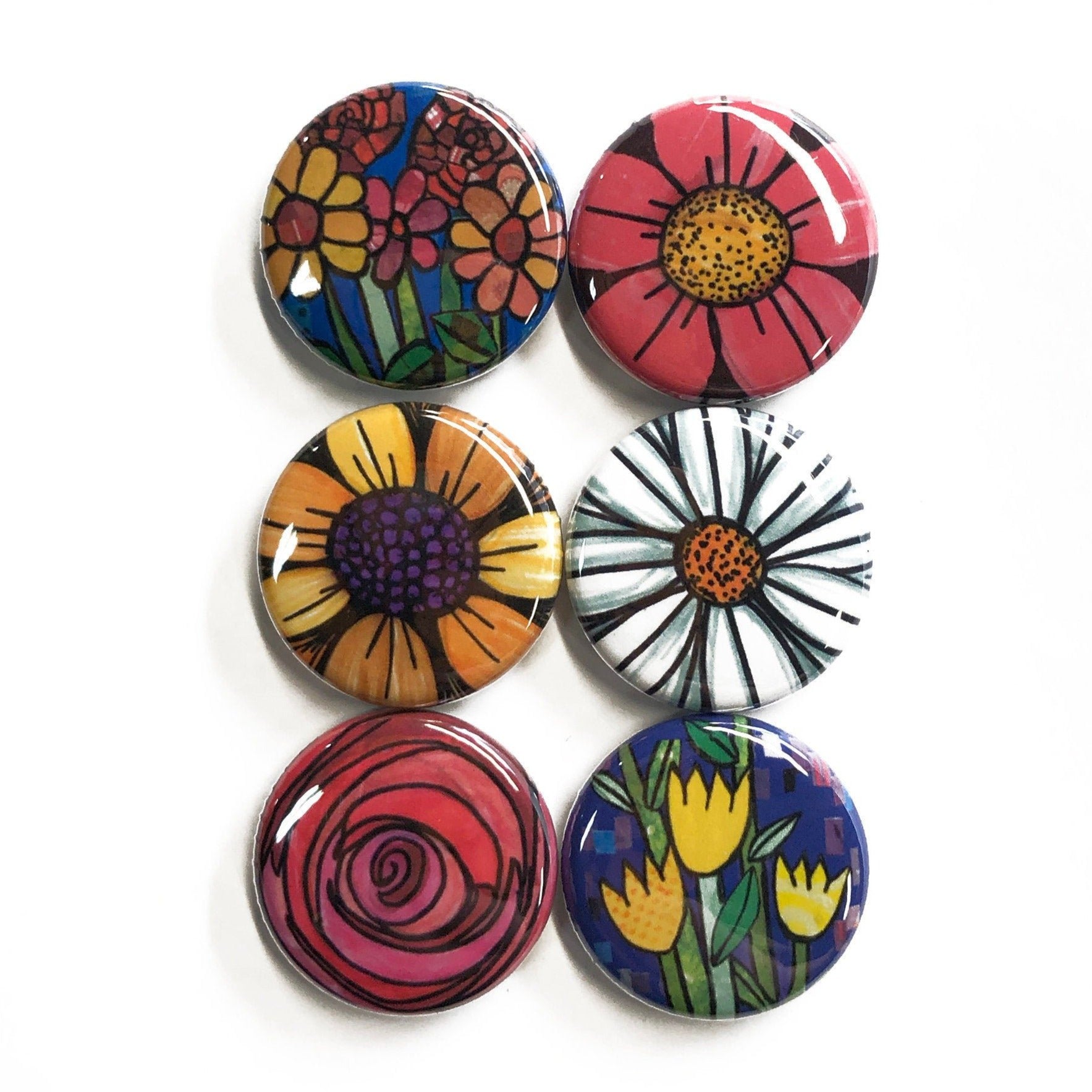 Flower Magnets or Pinback Button Set