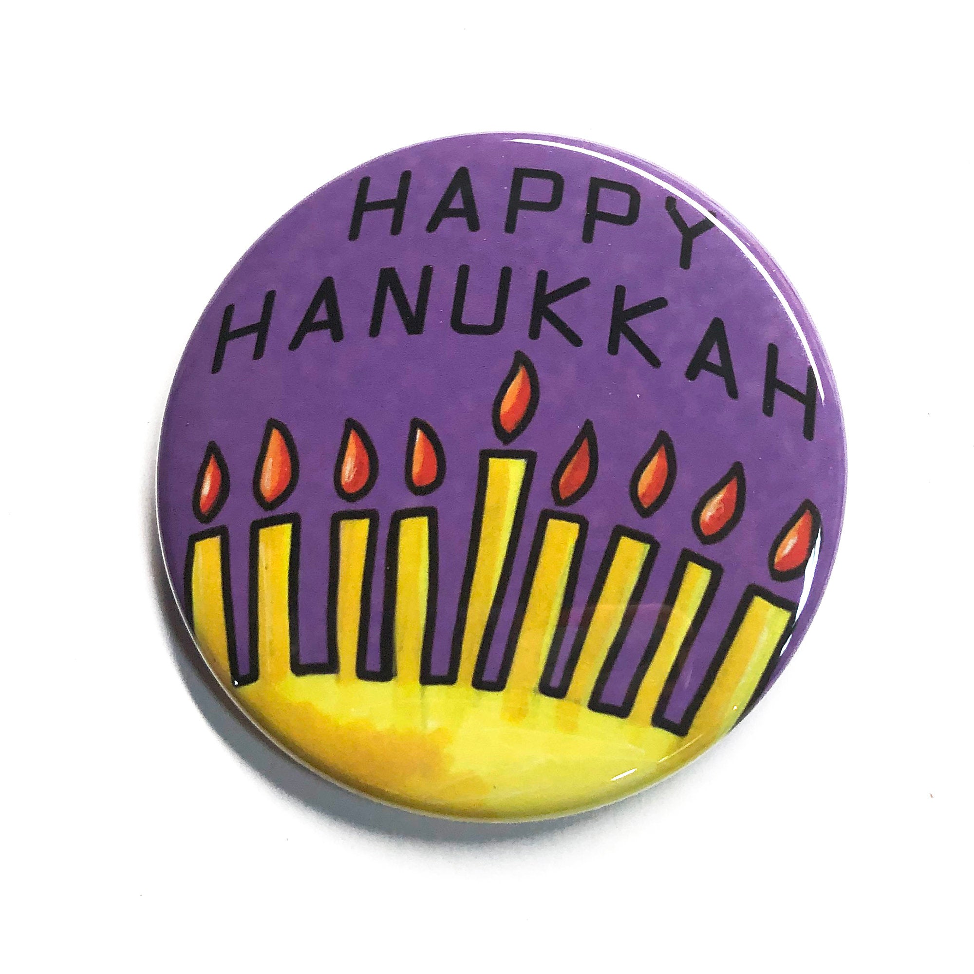Happy Hanukkah Pin, Magnet or Pocket Mirror