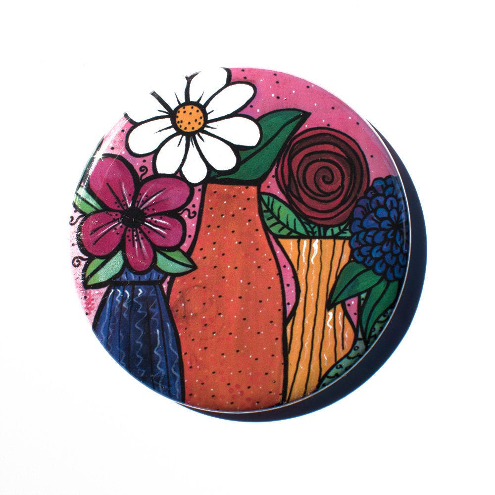 Flower Pocket Mirror, Magnet, or Pin