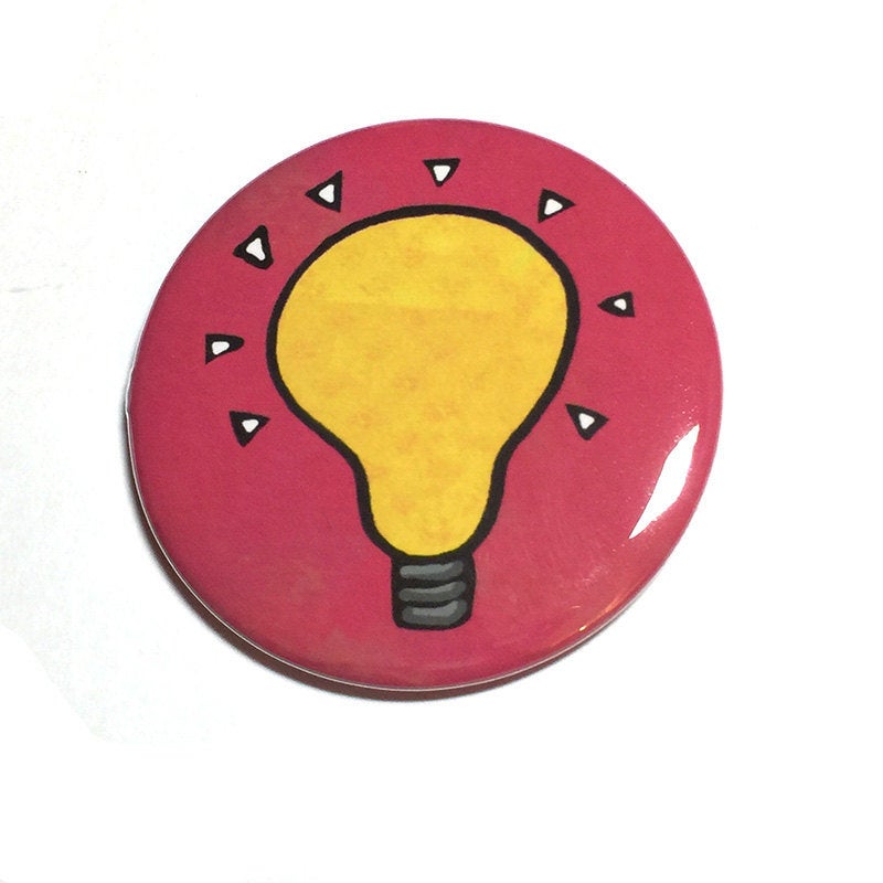 Think Lightbulb Pin, Magnet, or Mirror