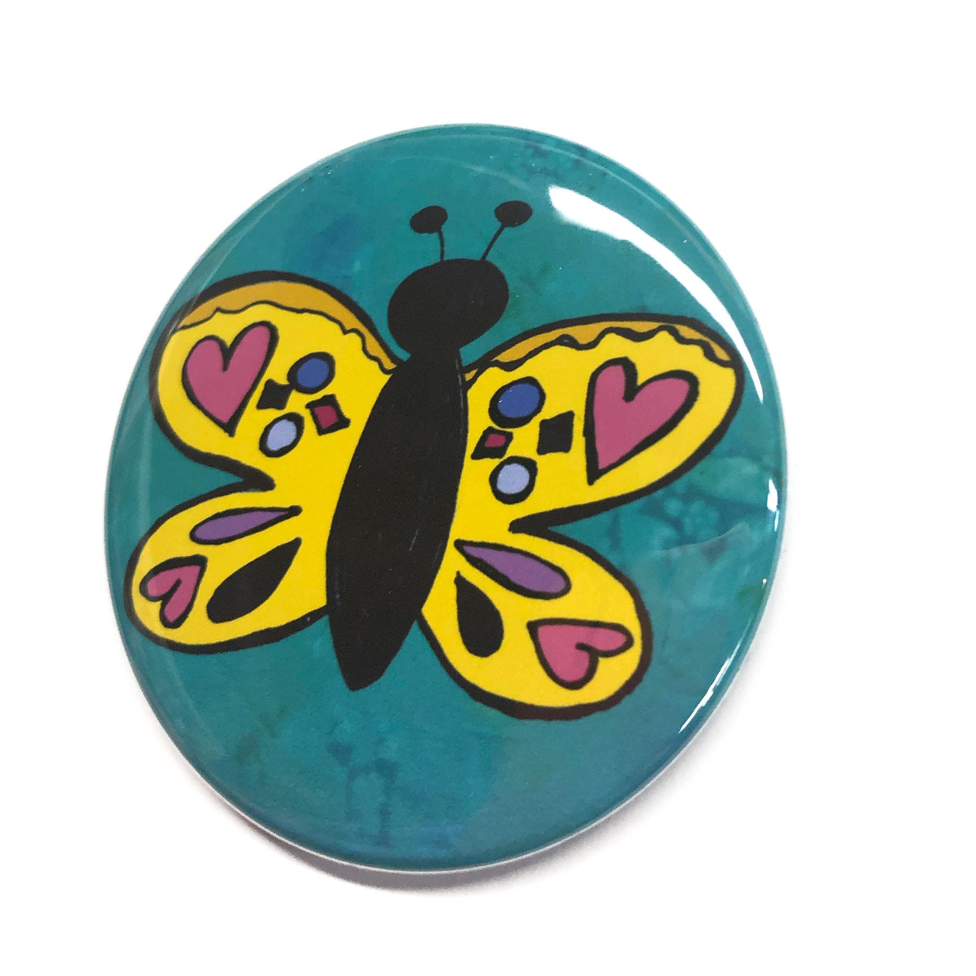 Butterfly Pin Back Button or Magnet or Pocket Mirror