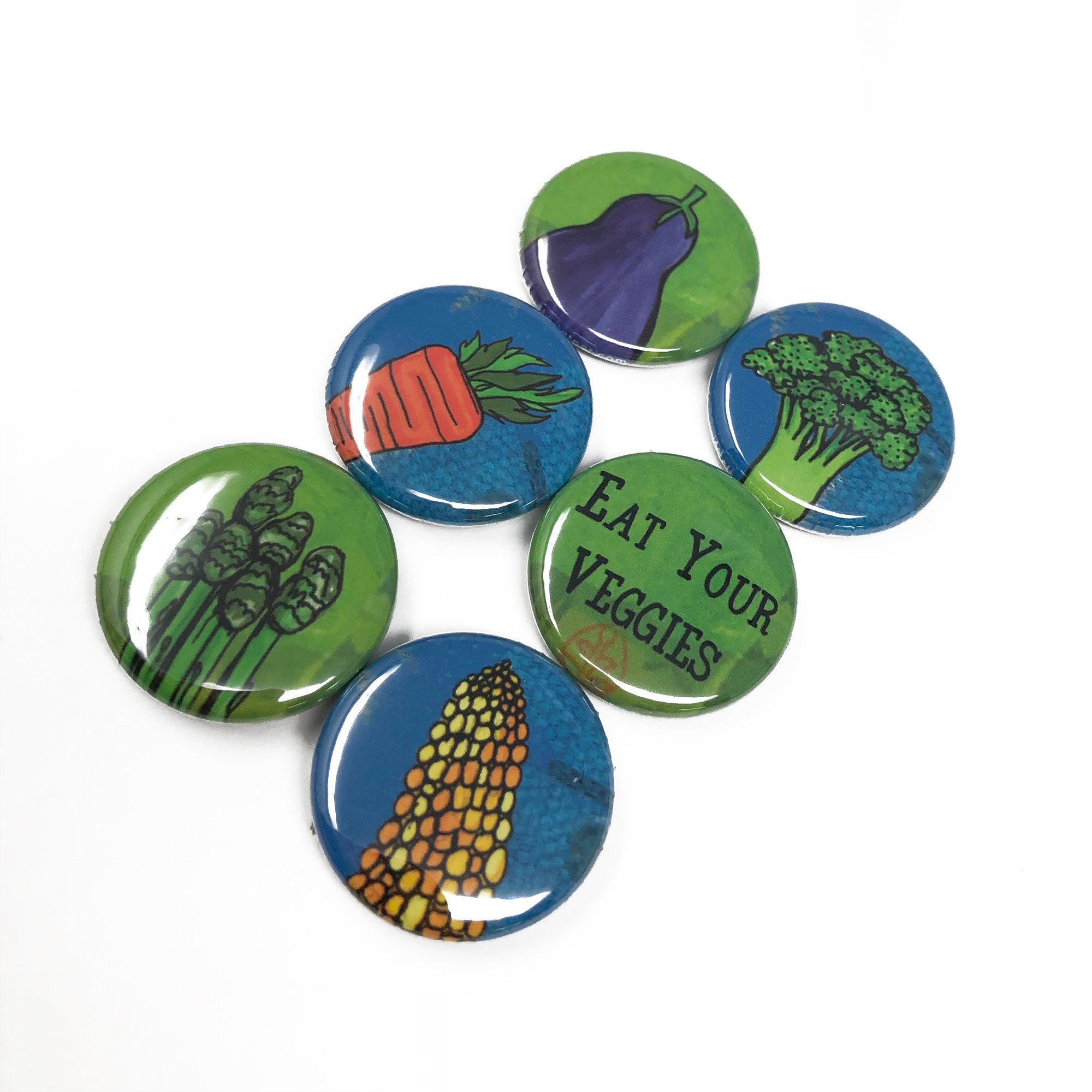 Eat Your Veggies - Vegetable Magnet or Pin Back Button Set