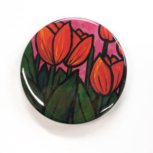 Red Tulips Pocket Mirror, Fridge Magnet, or Pin Back Button - Flower Purse Mirror