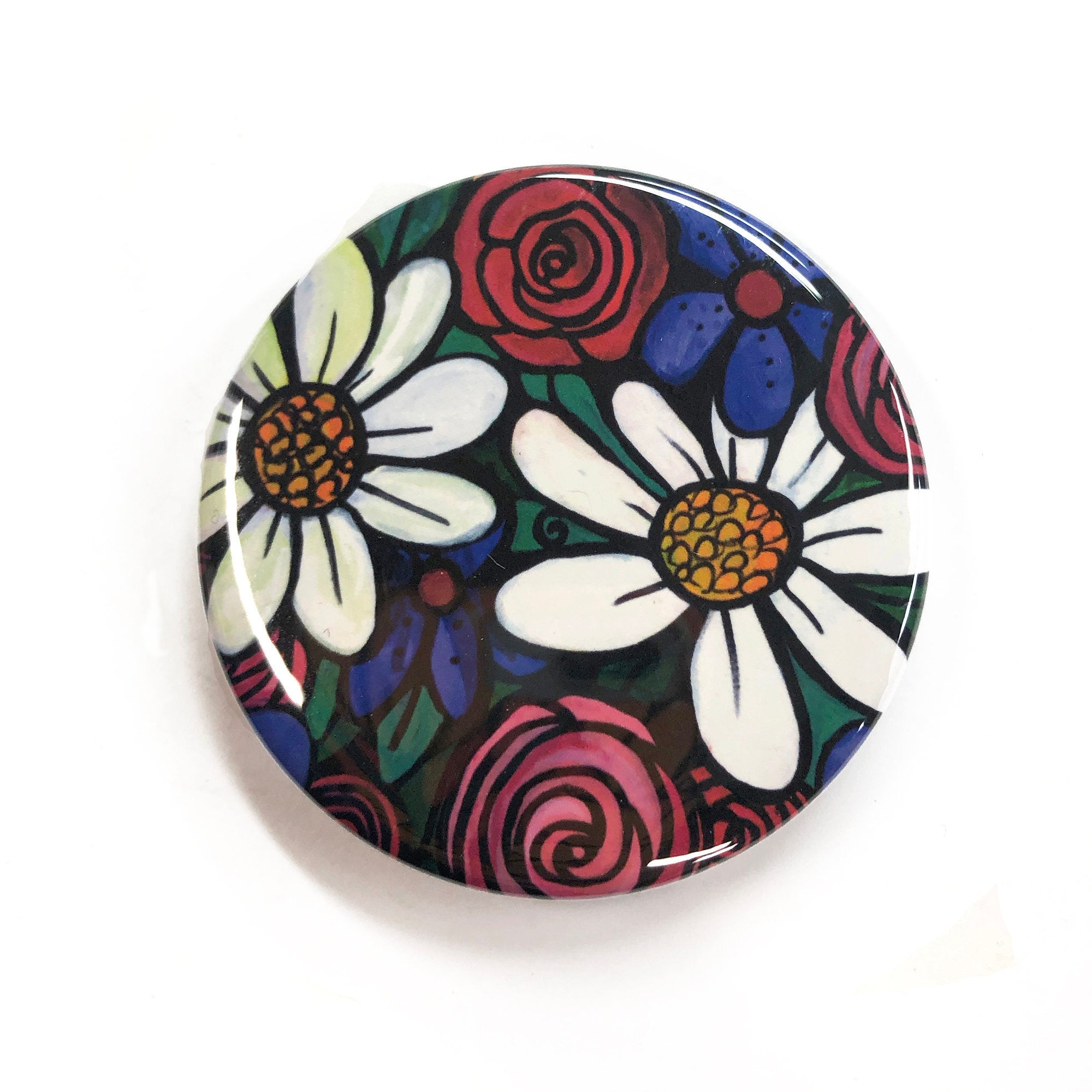 Floral Pocket Mirror, Pinback Button, or Magnet