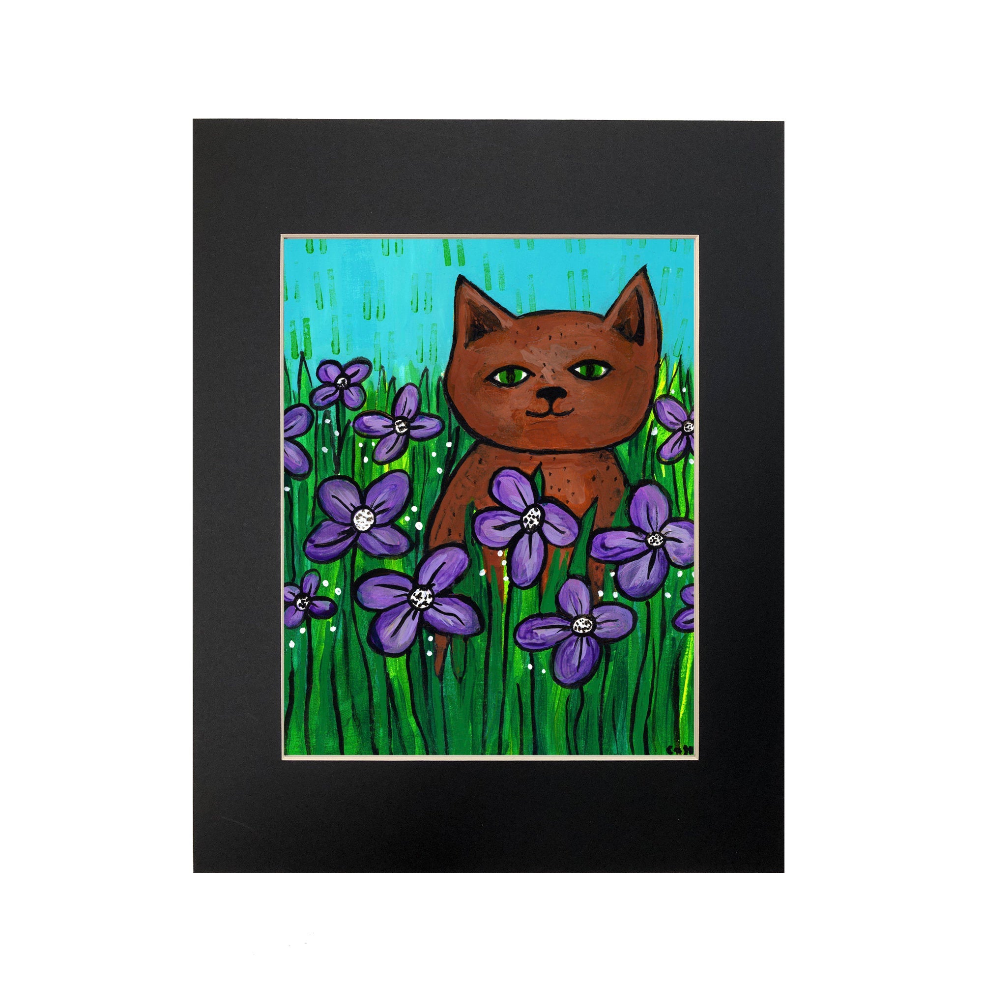 Brown Cat in Field of Flowers Art Print