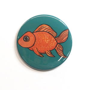 Cute Goldfish Magnet, Pin Back Button, or Pocket Mirror - Gold Fish