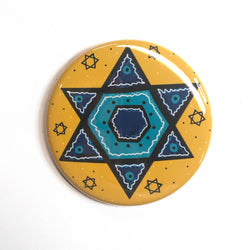 Blue Star of David Magnet, Pin, or Pocket Mirror - Jewish Fridge Magnets, Hanukkah Pinback Badges, or Purse Mirror