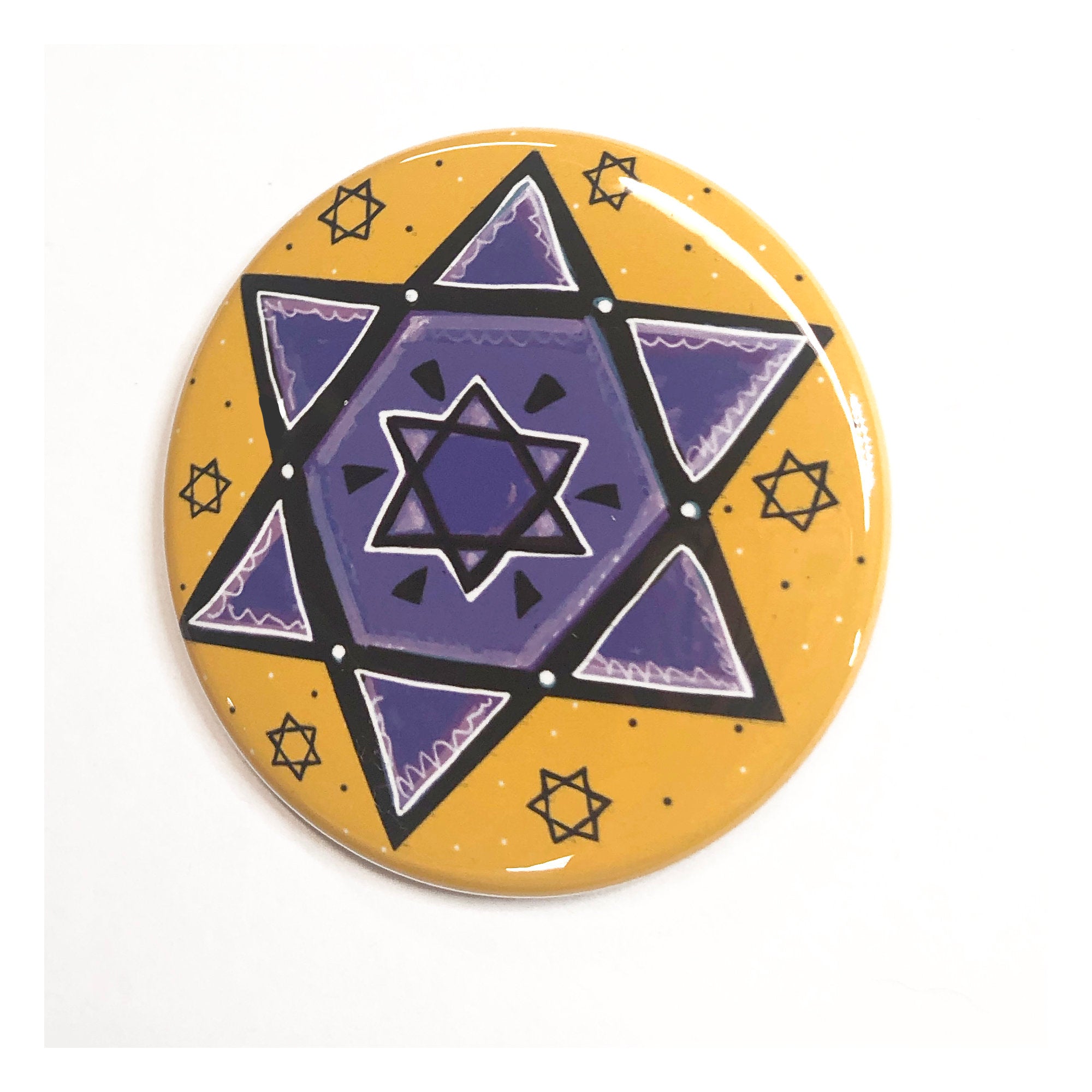 Purple Star of David Pinback Button, Fridge Magnet, or Pocket Mirror - Jewish Gift
