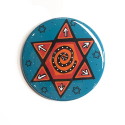 Jewish Star Magnet, Pin Back Button, or Pocket Mirror - Red Star of David on Blue - Hanukkah gift