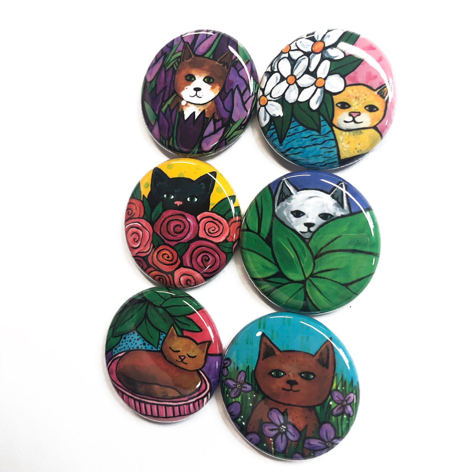 Cute Cat Magnet or Pin Back Button Set