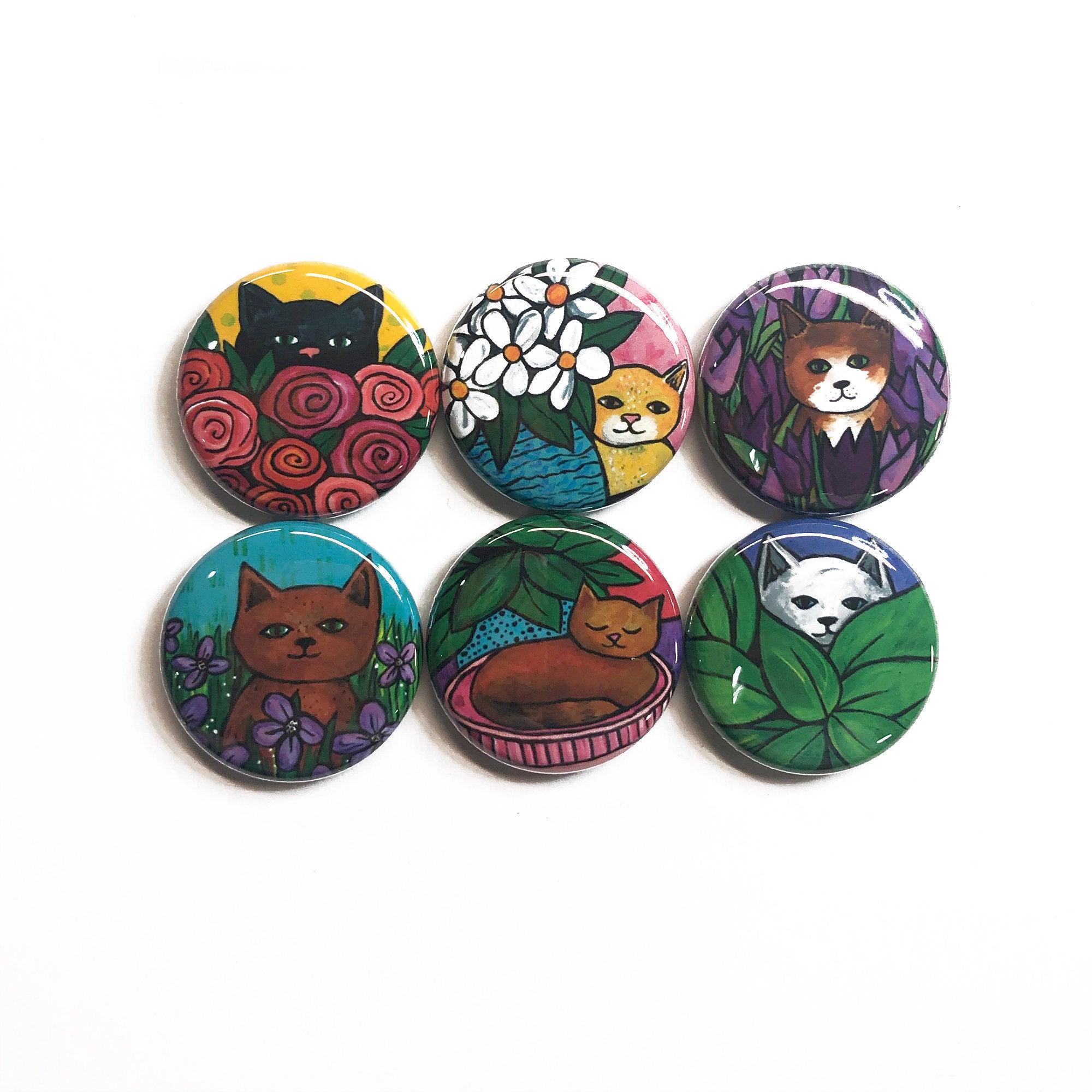 Cute Cat Magnet or Pin Back Button Set