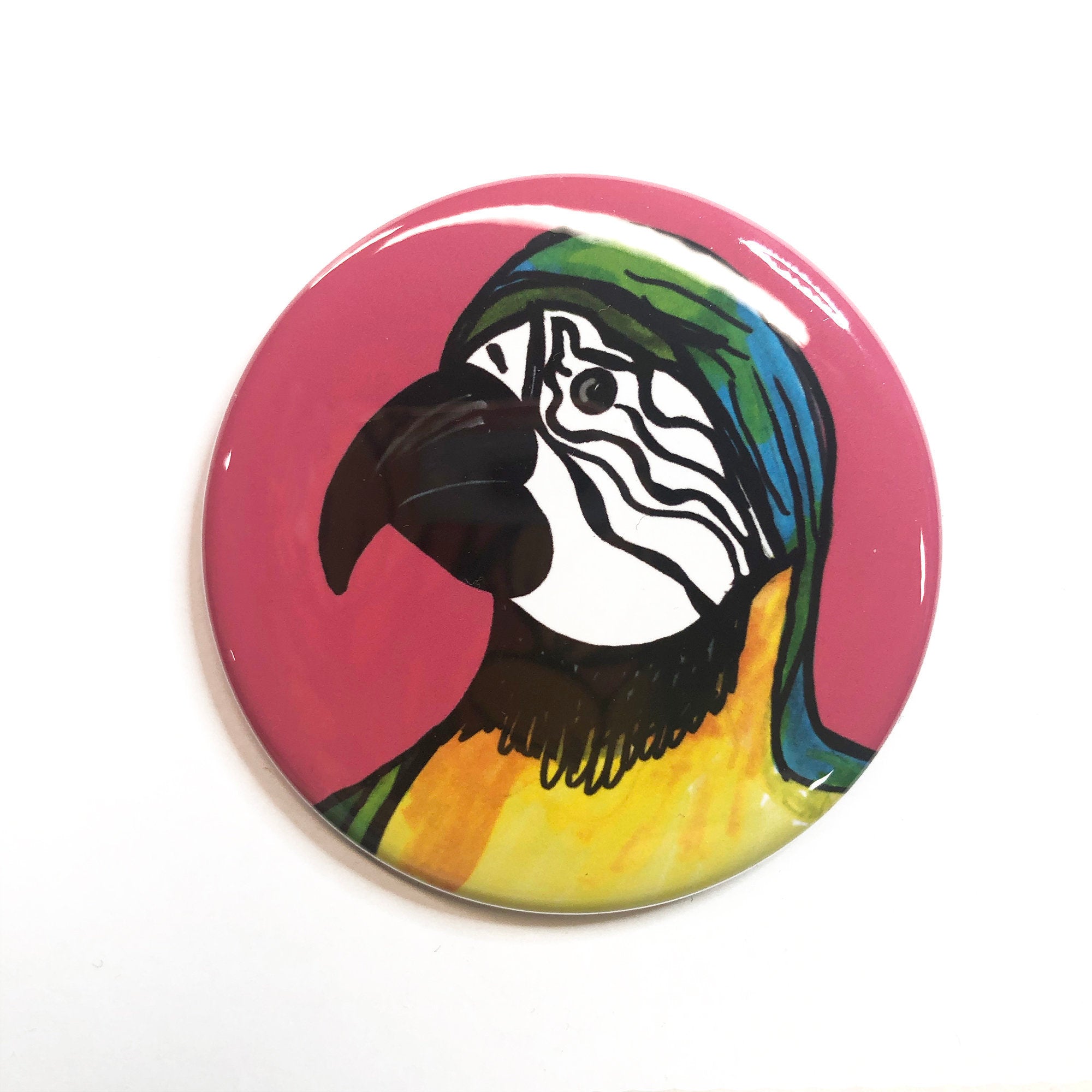 Cute Parrot Magnet, Pin Back Button, or Pocket Mirror - Bird Lover Gift