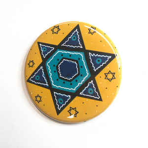Blue Star of David Magnet, Pin, or Pocket Mirror - Jewish Fridge Magnets, Hanukkah Pinback Badges, or Purse Mirror