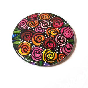 Colorful Roses Pocket Mirror, Fridge Magnet, or Pin Back Button - Small Gift or Party Favor