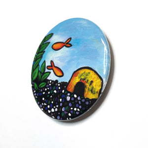 Goldfish Mirror, Magnet, or Pin - Gold Fish - 1 Inch, 1.25 inch, 2.25 inch fridge magnet, pinback button, pocket mirror