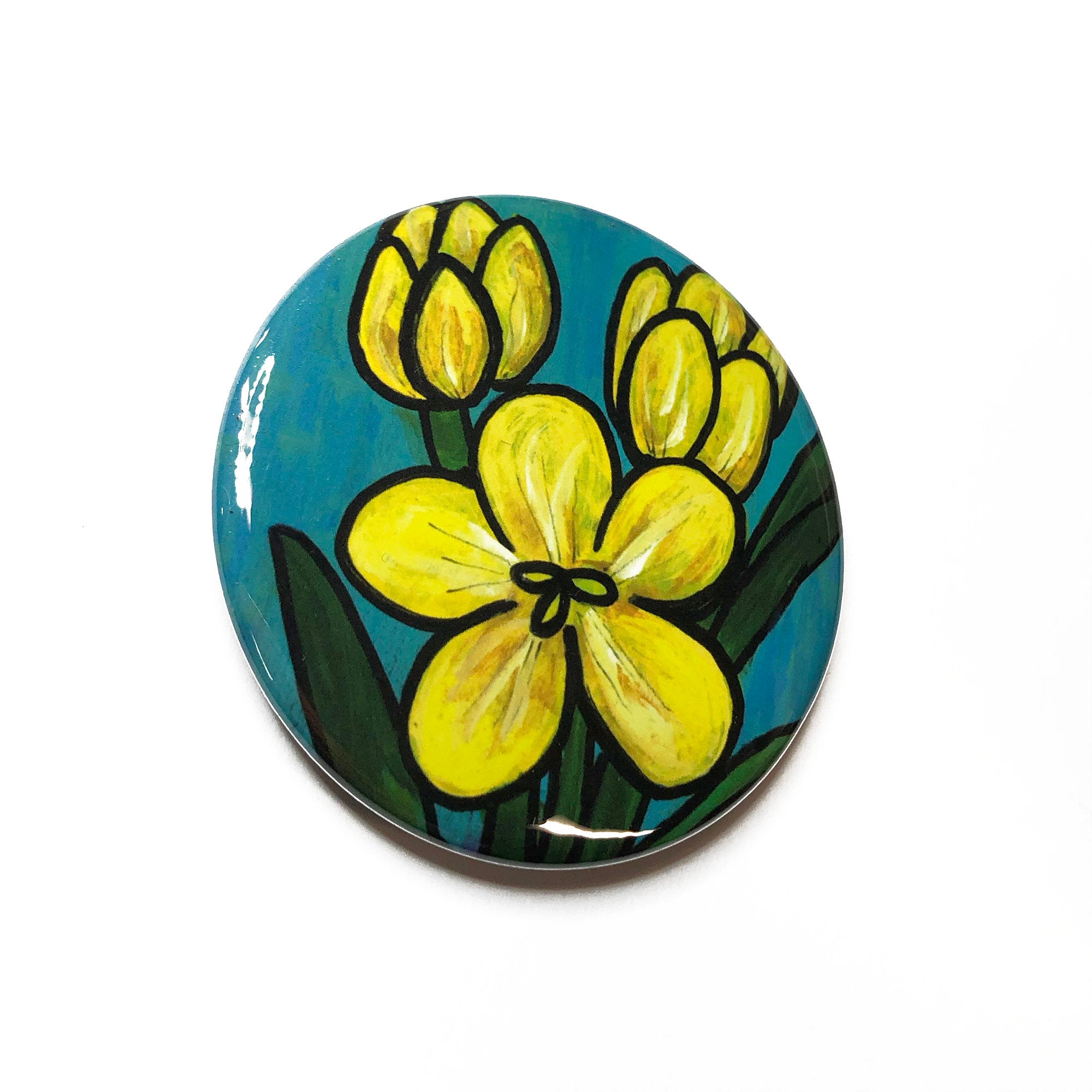 Yellow Crocus Magnet, Pocket Mirror, or Pin Back Button - Flower Lover, Gardener Gift, or Spring Party Favor