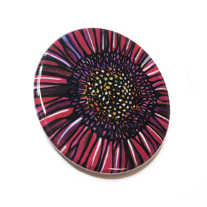Magenta Gerbera Daisy Magnet, Pin Back Button, or Pocket Mirror - Pink Flower Fridge Magnet, Pinback Badge, or Purse Mirror