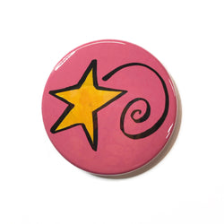 Shooting Star Magnet, Pin Back Button, or Pocket Mirror - Yellow Star on Pink - Magnet for Fridge, Board, or Locker - Pinback Button