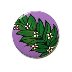 Blooming Branch Magnet, Pin Back Button, or Pocket Mirror - Green Leaves with White Flowers Fridge Magnet, Badge, or Purse Mirror
