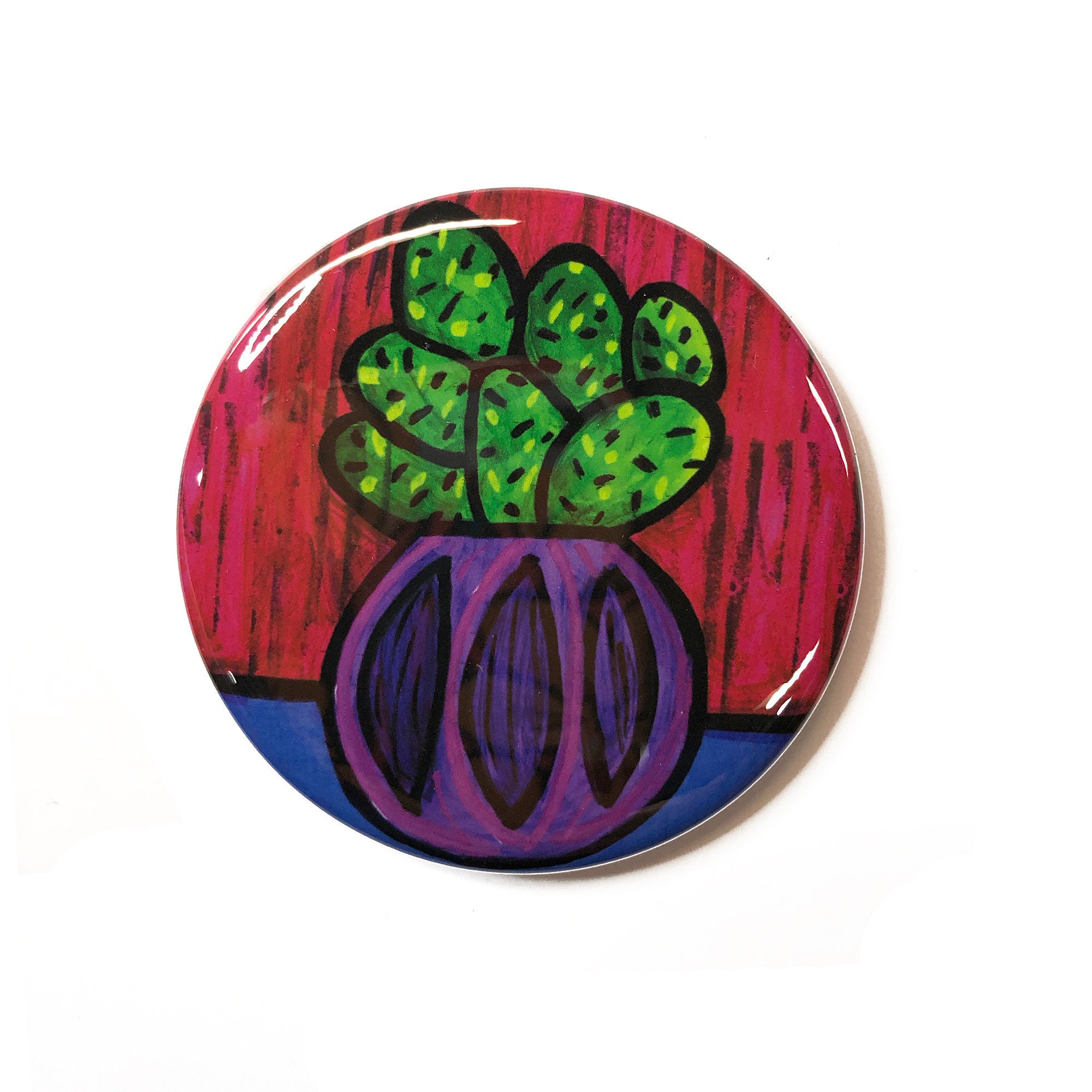 Colorful Cactus Magnet, Pin Back Button, or Pocket Mirror - Succulent Fridge Magnet, Pinback Badge, or Purse Mirror - Party Favor, Gift
