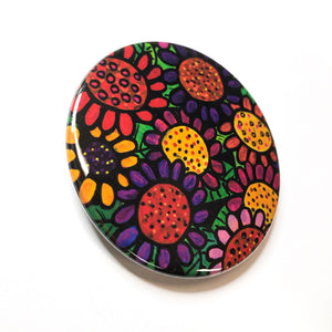 Colorful Posies Mirror, Magnet, or Pin - Whimsical Flowers - Pinback Button, Pocket Mirror, or Fridge Magnet