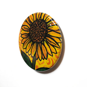 Sunflower Magnet, Pin Back Button, or Pocket Mirror - 1 inch, 1 1/4 inch, or 2 1/4 inch - Yellow Flower Fridge Magnet, Pinback, Purse Mirror
